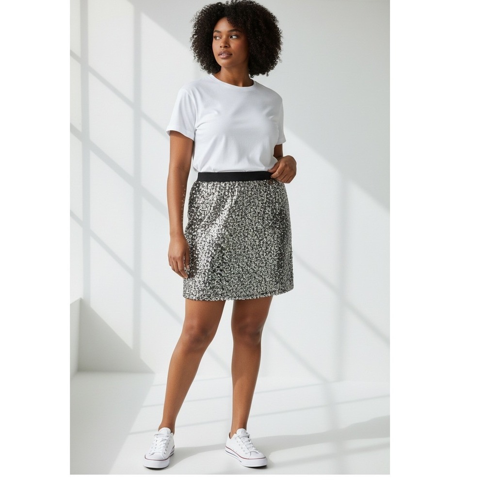 Maurices Plus Size Silver‎ Sequin Mini Skirt Numeric Party Holiday Glam 4X